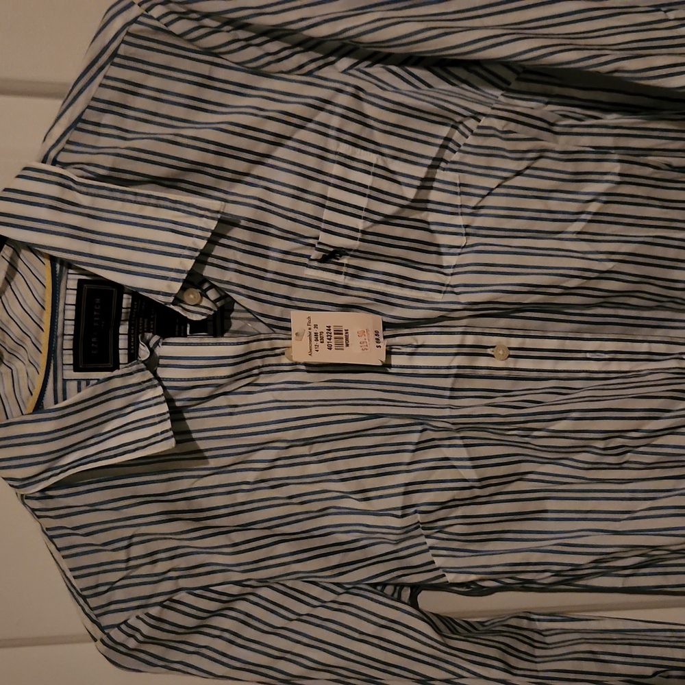 Abercrombie pin strip long sleeve shirt with tags size large Ezra Fitch